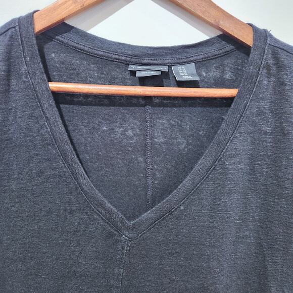 Tahari Womens Black 100% Linen V Neck Asymmetrical Top Size 1X Beach Coastal - Picture 2 of 9